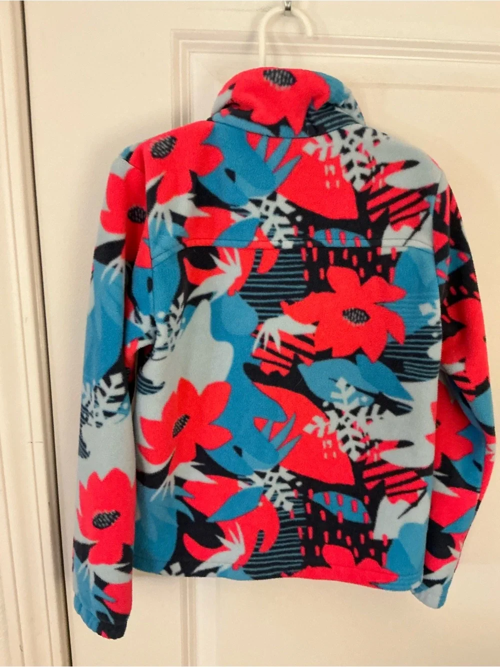 Columbia Floral Print Fleece Jacket - Bright Blue & Coral XS Girl